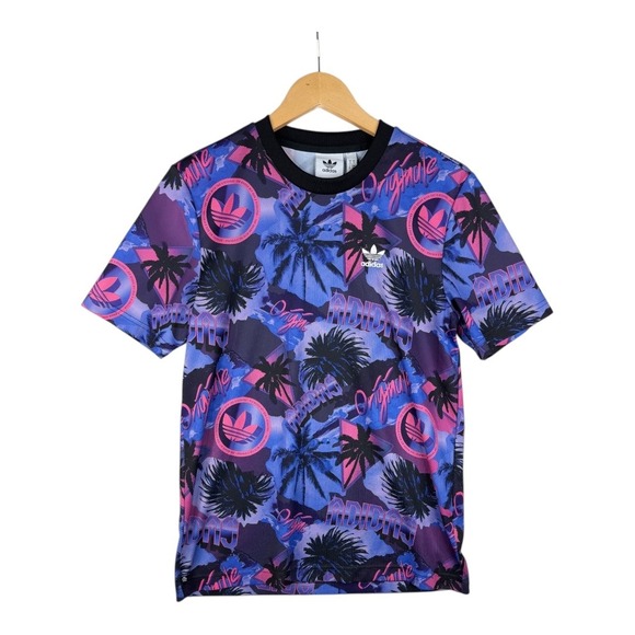 Adidas Men's Palm Tree Shirt size Small Purple/Black - Picture 1 of 8